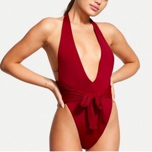 Set: Riot Swim Milli + Ivy Mini Skirt Cover Up Set in Merlot Burgundy Size Small